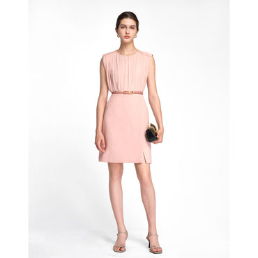 Wide Shoulder Pleated Dress - Pink
