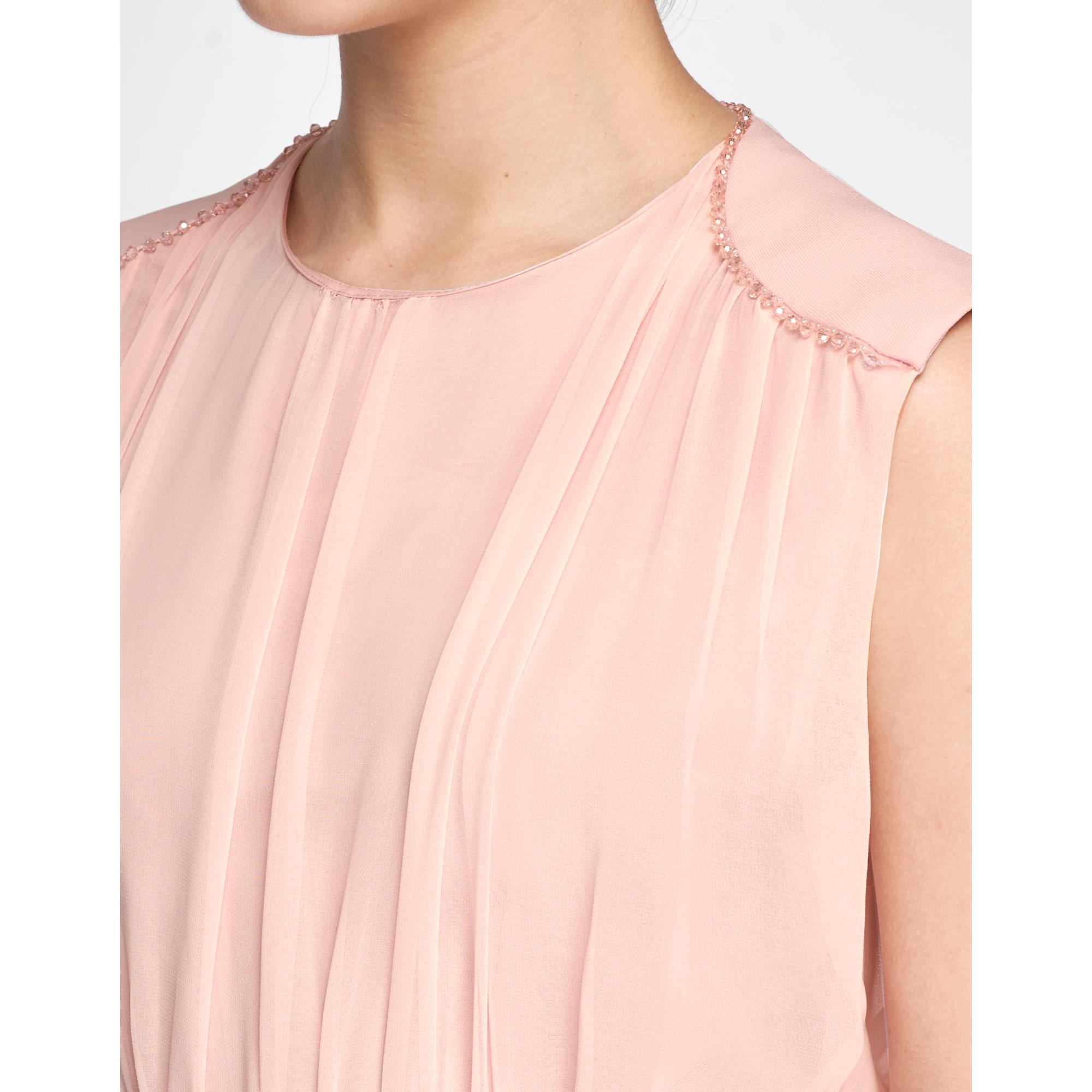 Wide Shoulder Pleated Dress - Pink