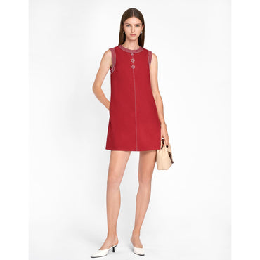 Contrast Stitching Sleeveless Dress - Red
