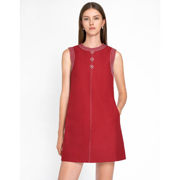 Contrast Stitching Sleeveless Dress - Red