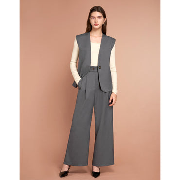 Wide-leg Wool Twill Trousers - Dark Gray