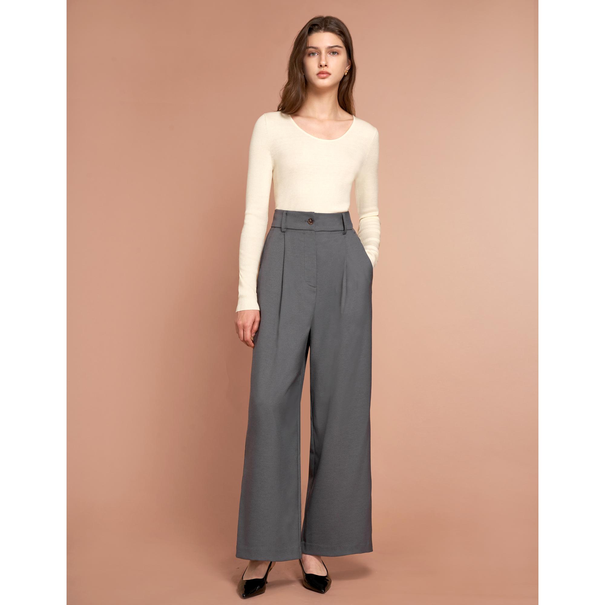 Wide-leg Wool Twill Trousers - Dark Gray