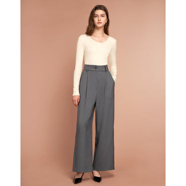 Wide-leg Wool Twill Trousers - Dark Gray