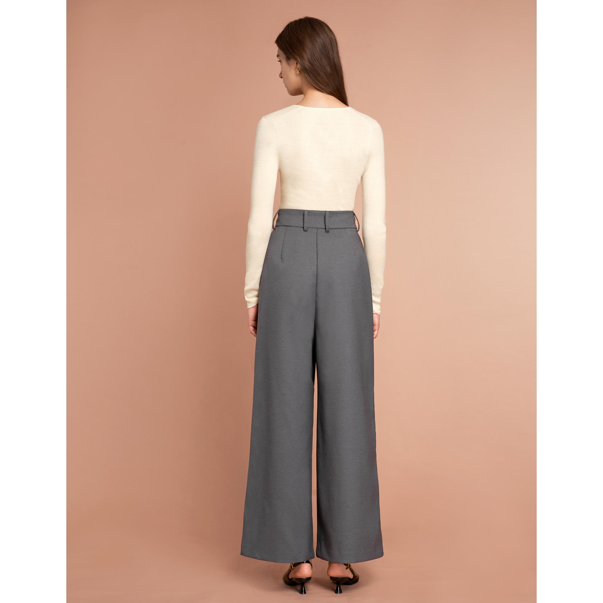 Wide-leg Wool Twill Trousers - Dark Gray