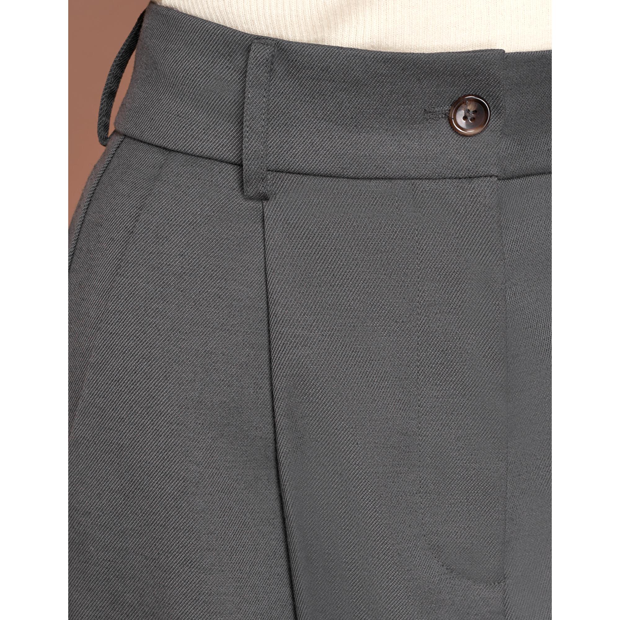Wide-leg Wool Twill Trousers - Dark Gray