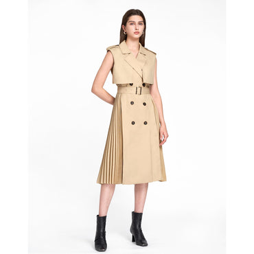 Pleated Side Midi Suit Dress - Khaki