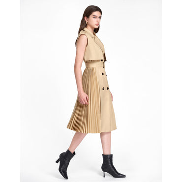 Pleated Side Midi Suit Dress - Khaki