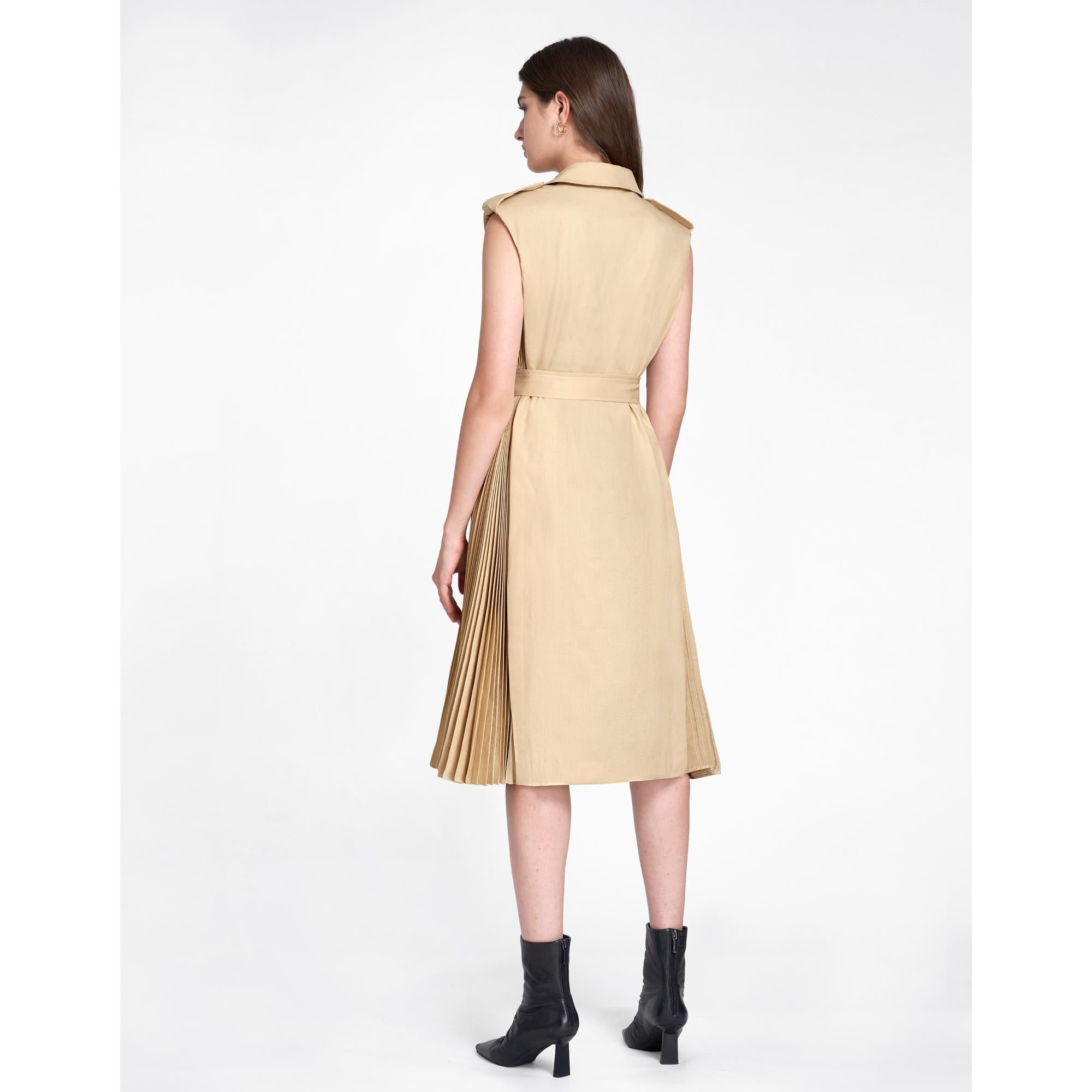 Pleated Side Midi Suit Dress - Khaki