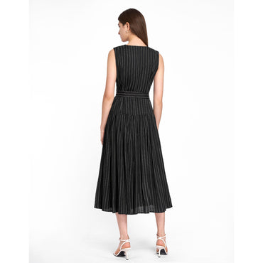 Linen-blend Stripe Sleeveless Dress - Black