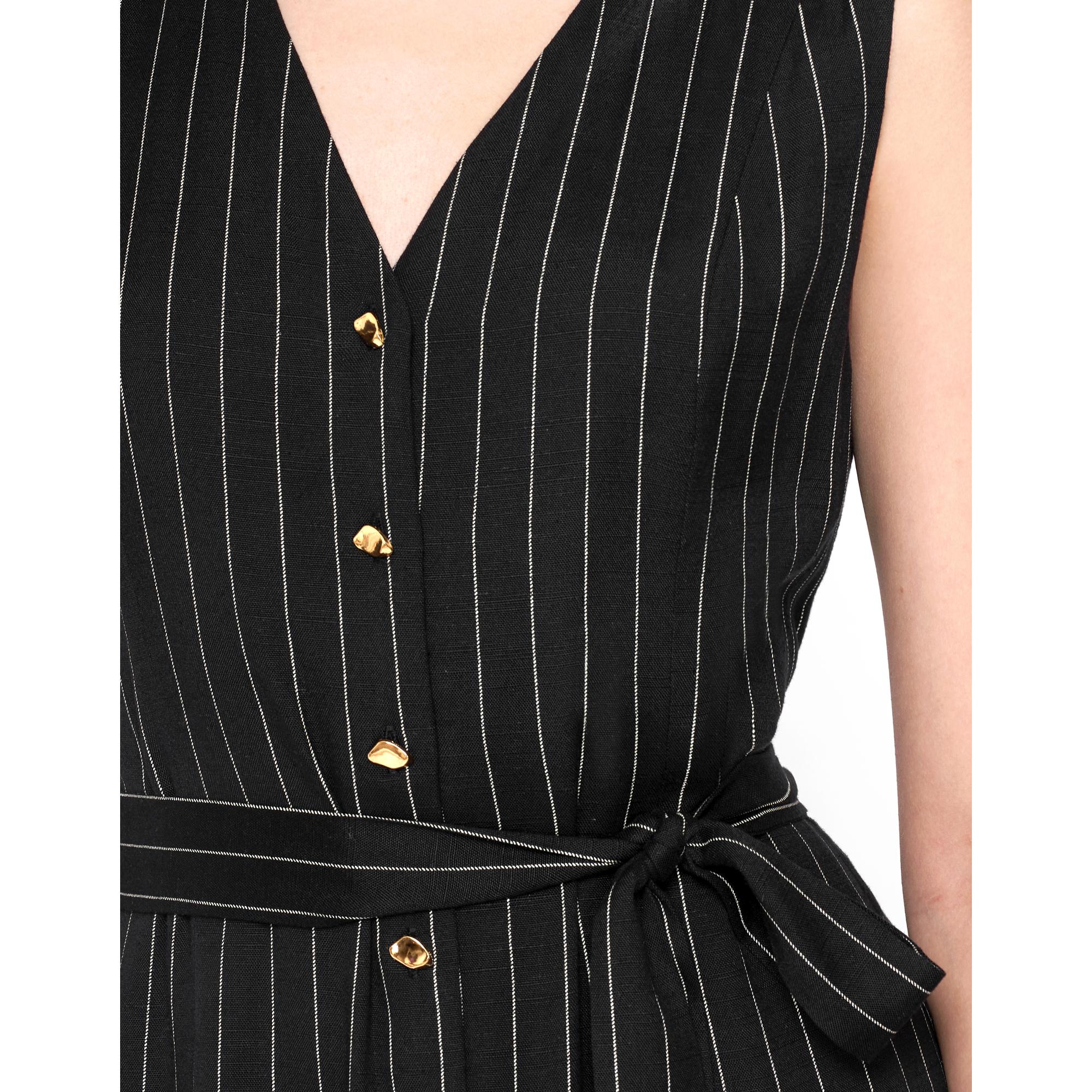 Linen-blend Stripe Sleeveless Dress - Black