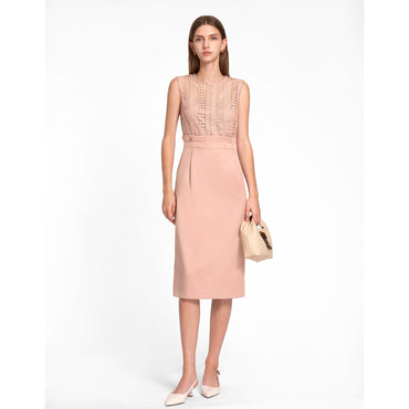 Lace Bodice Sleeveless Midi Dress - Pink