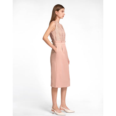 Lace Bodice Sleeveless Midi Dress - Pink