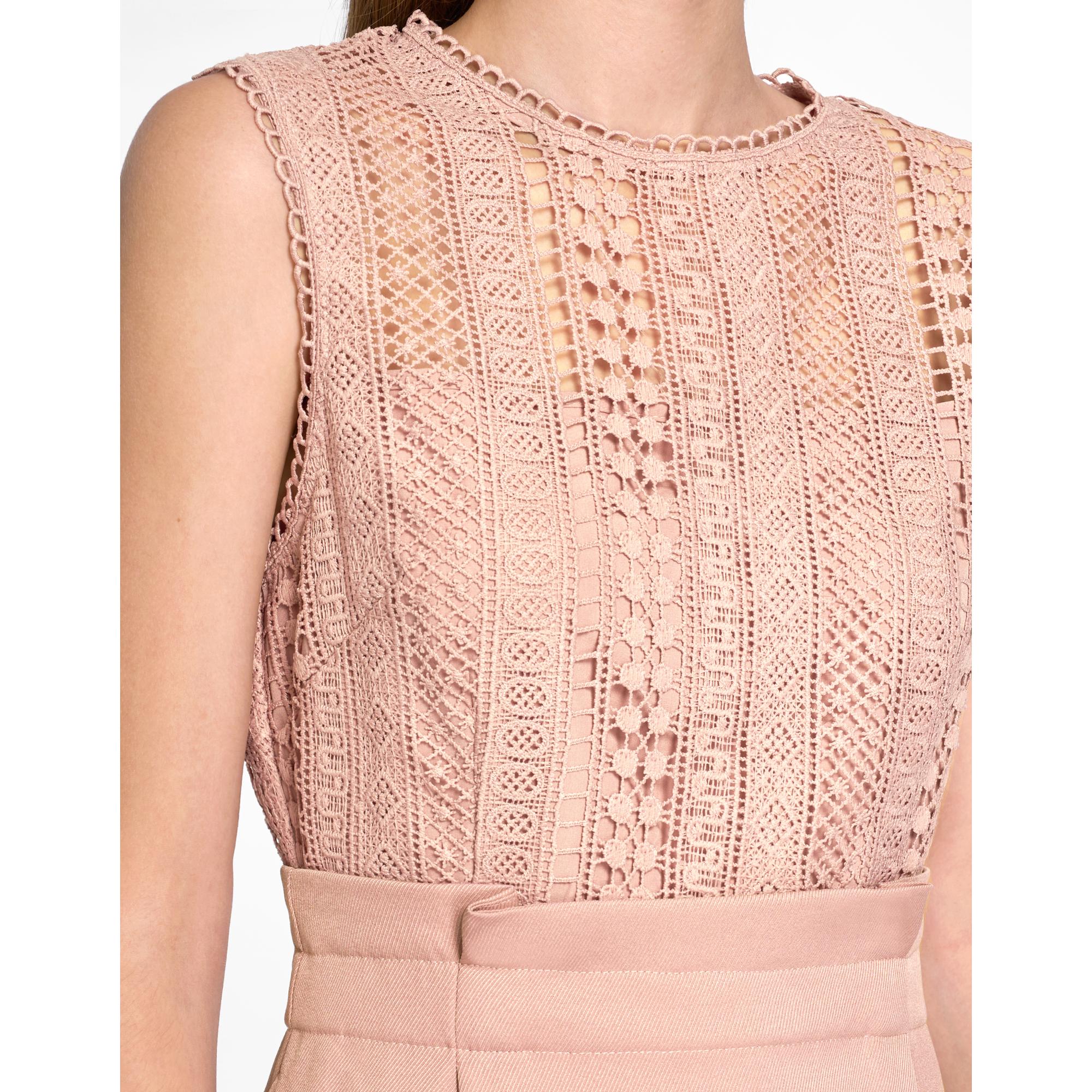 Lace Bodice Sleeveless Midi Dress - Pink
