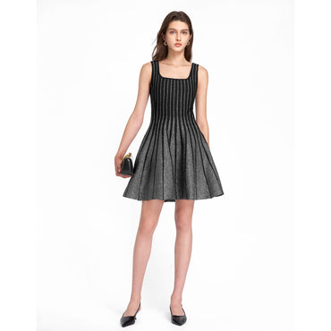 Square Neck Knit Short Dress - Black