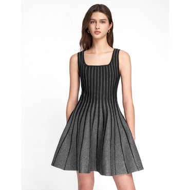 Square Neck Knit Short Dress - Black