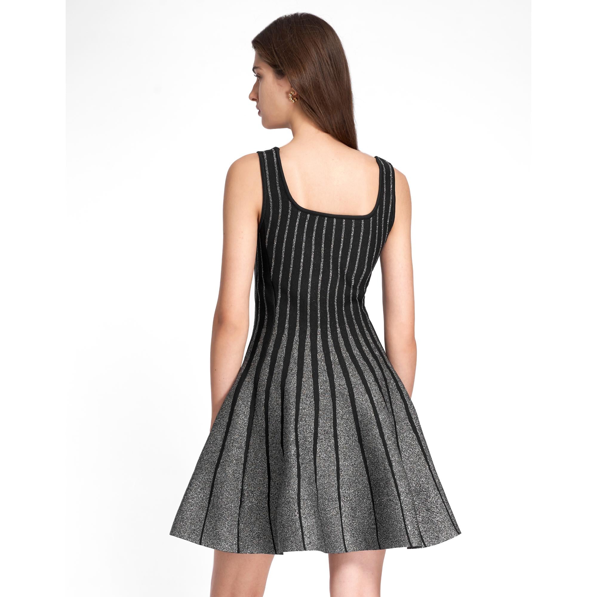 Square Neck Knit Short Dress - Black