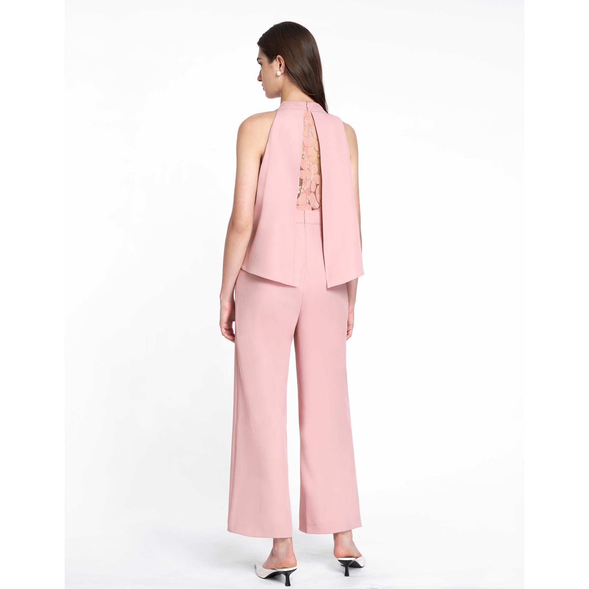 Halter Neck Layered Jumpsuit - Pink