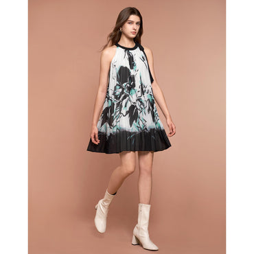Halter Neck Pleated Floral Print Dress - Floral Print