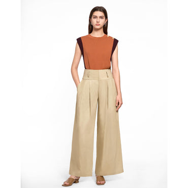 Loose Fit Pleated Pants - Khaki