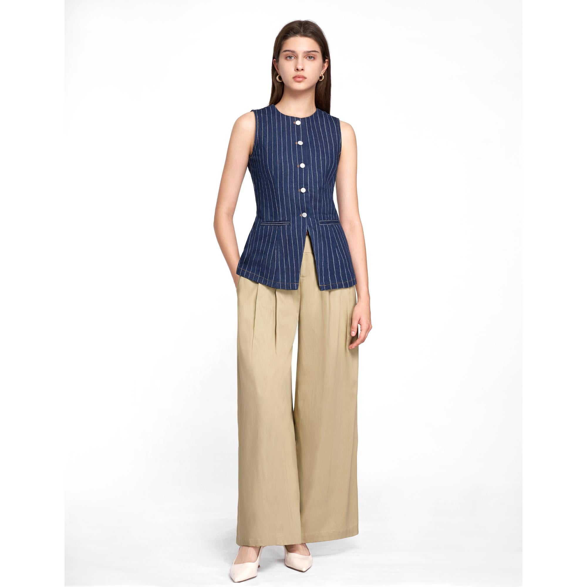 Loose Fit Pleated Pants - Khaki