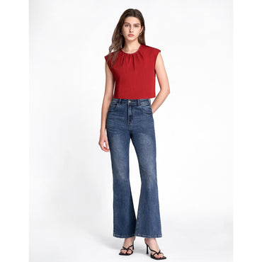 Gathered Neck Cropped Top - Red