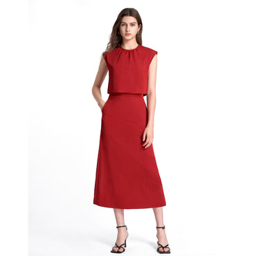 Gathered Neck Cropped Top - Red