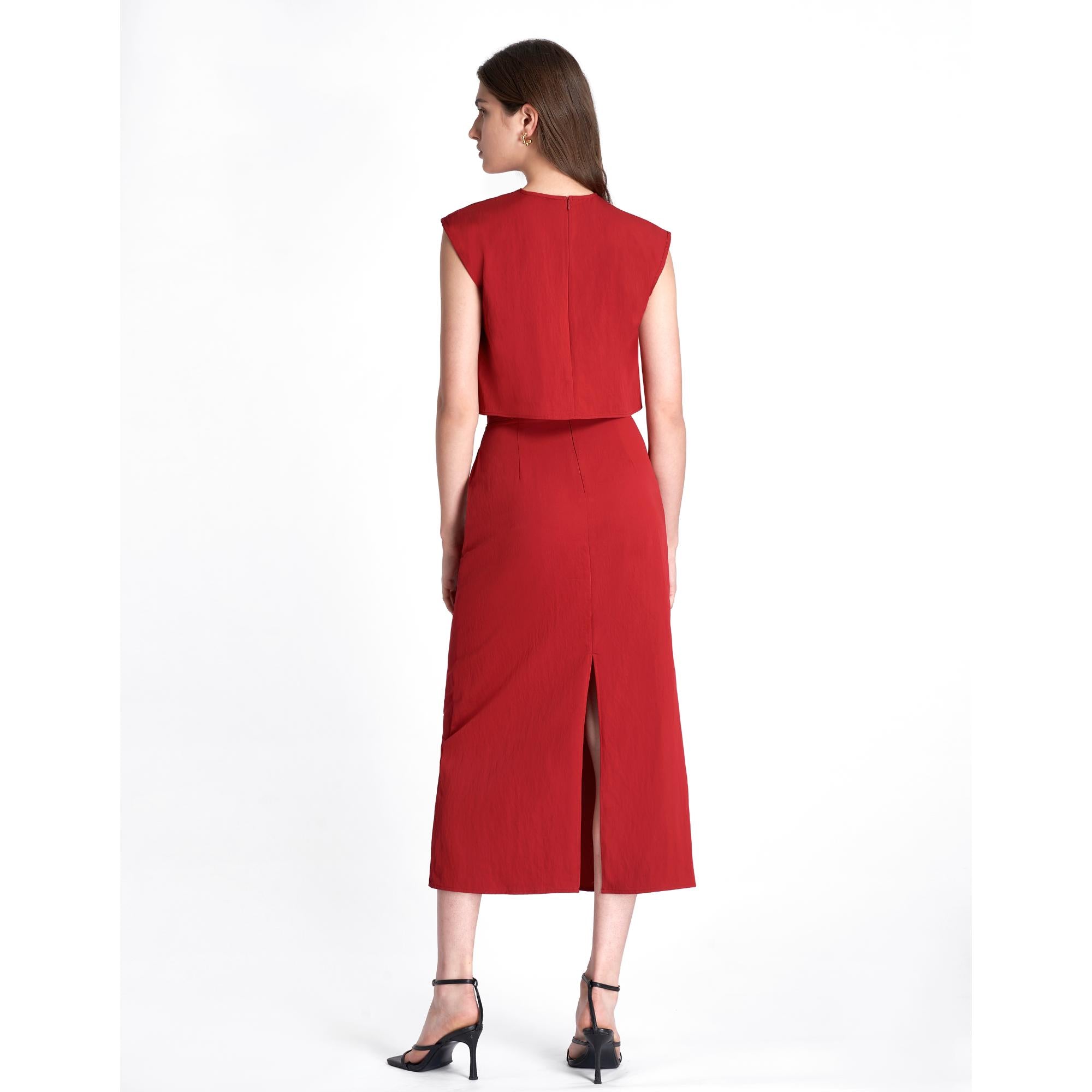 Gathered Neck Cropped Top - Red