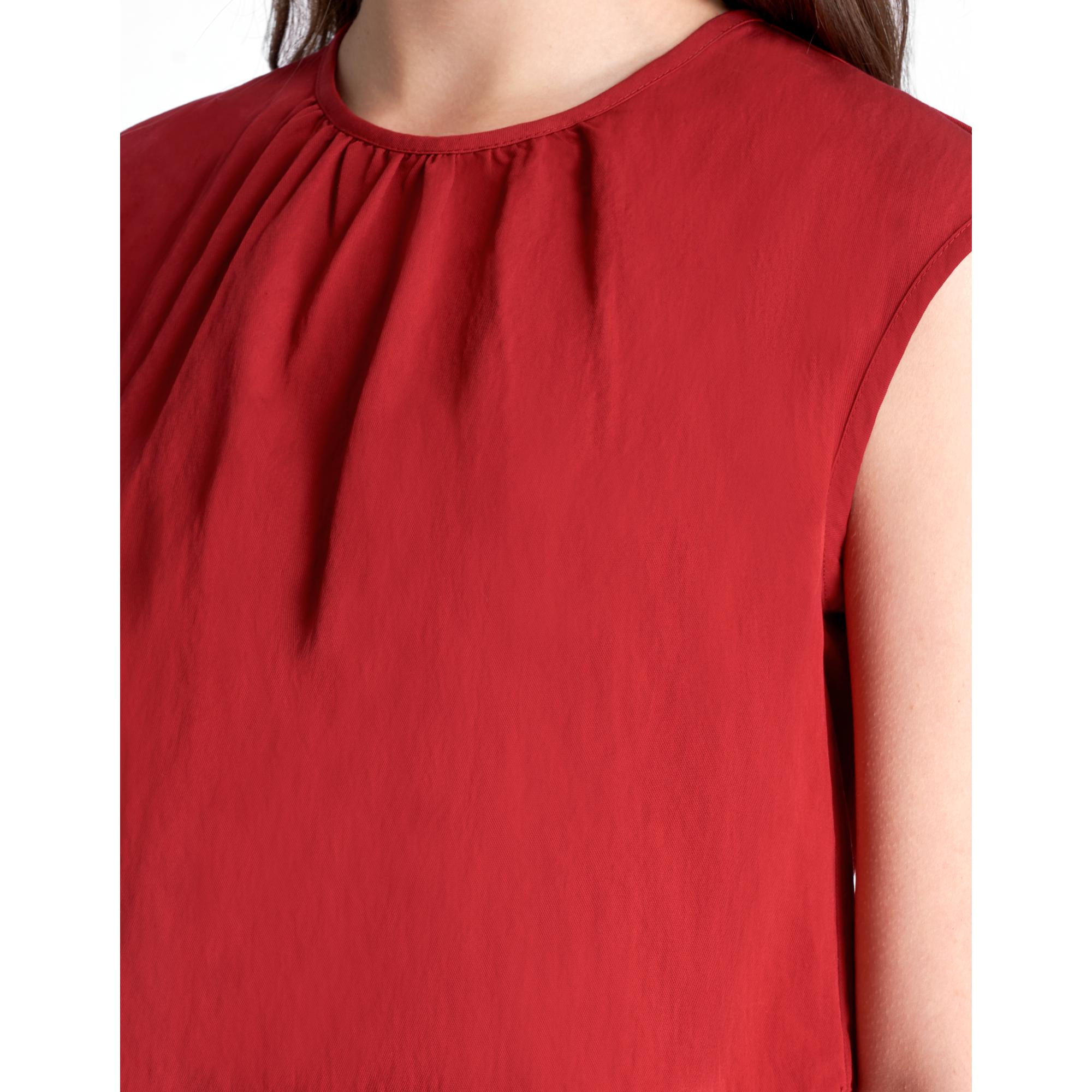 Gathered Neck Cropped Top - Red