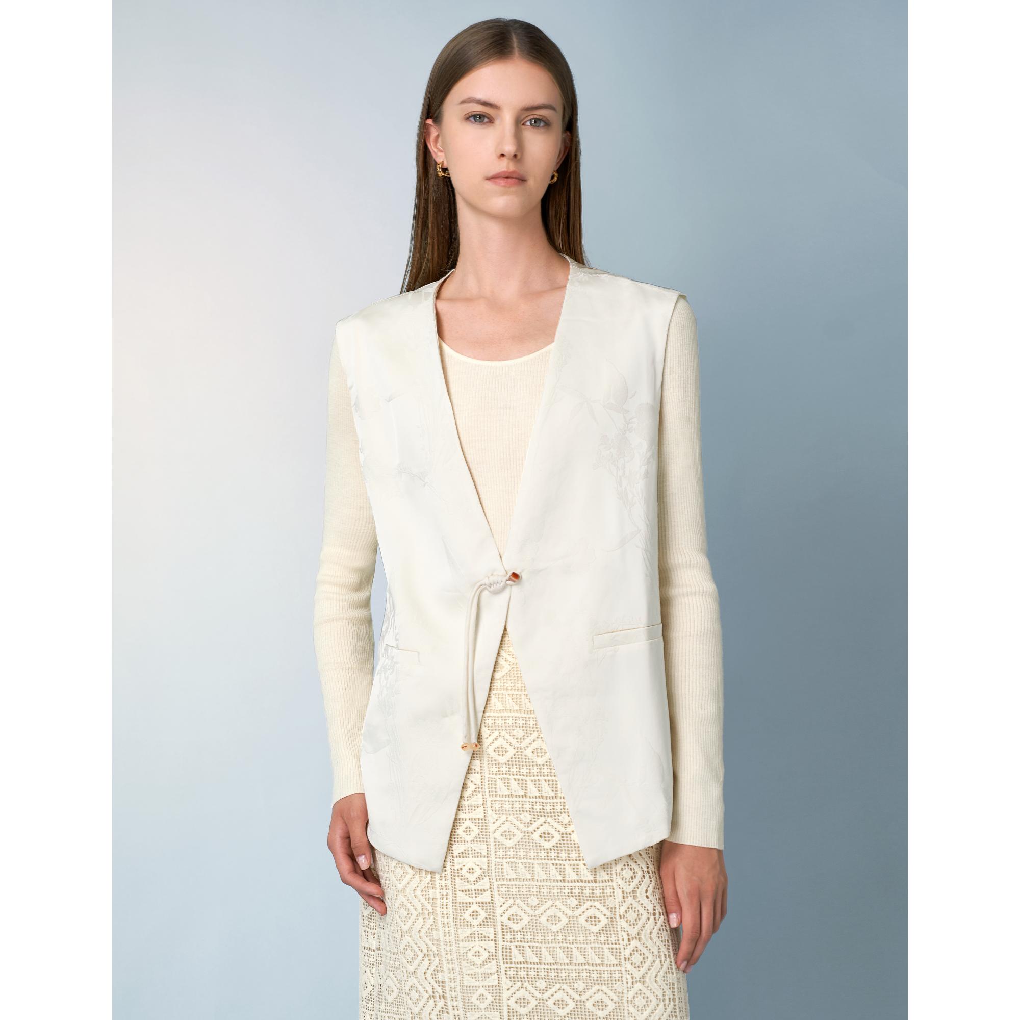 Mandarin Button Sleeveless Vest - Apricot