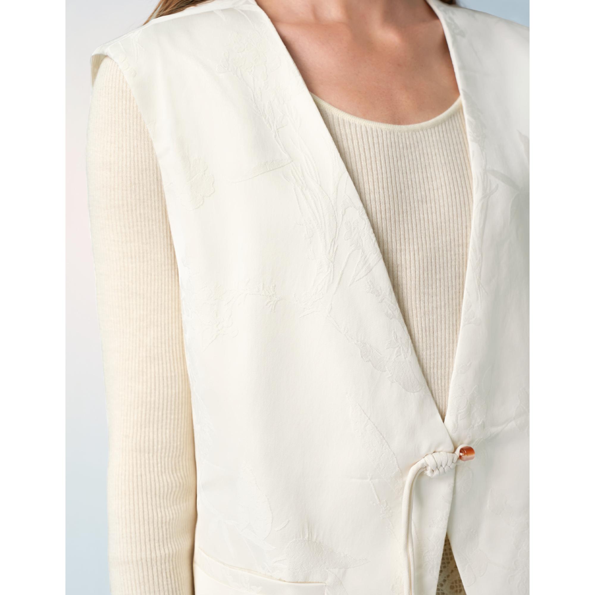 Mandarin Button Sleeveless Vest - Apricot