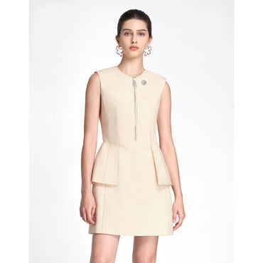 Half Zip Front Sleeveless Dress - Apricot
