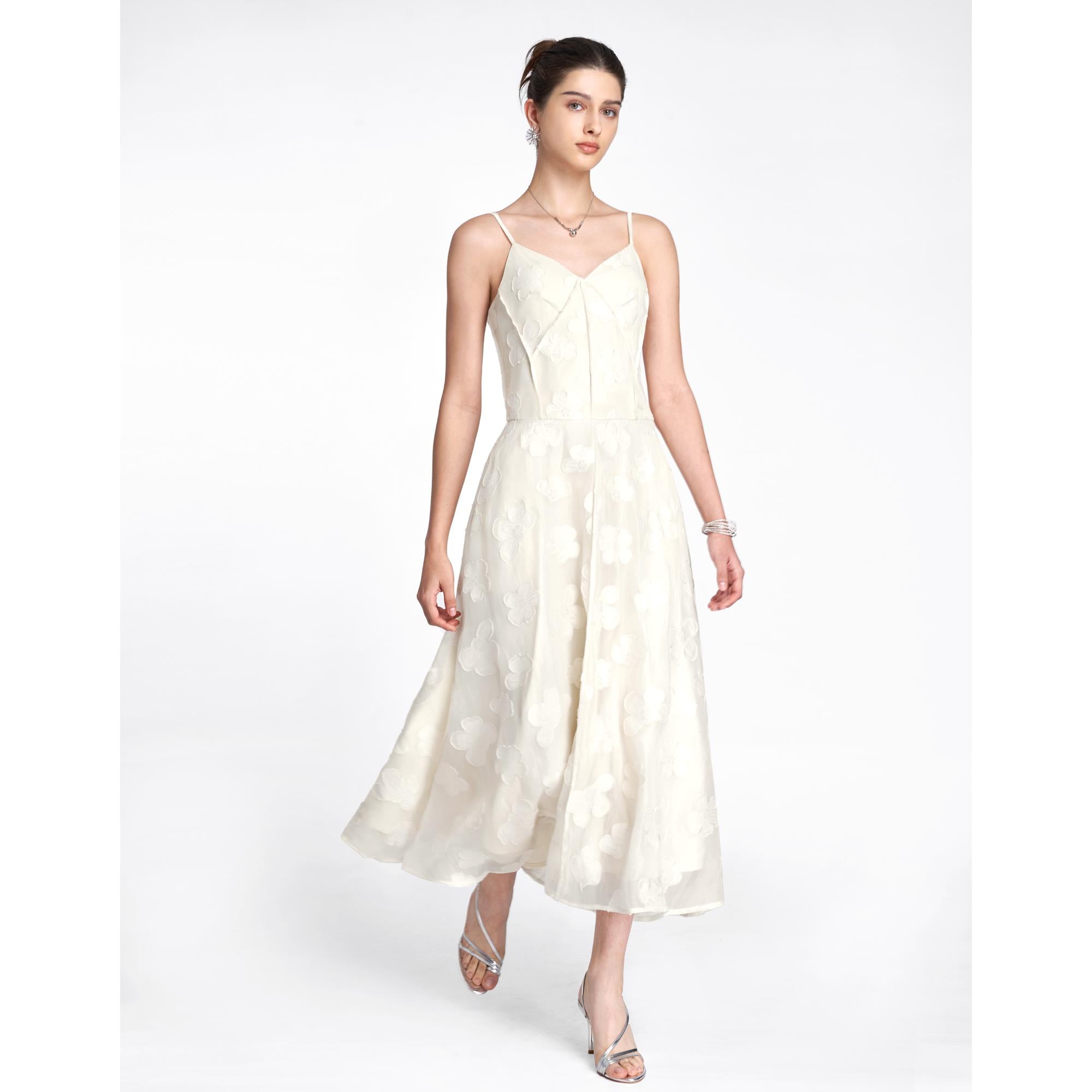 Jacquard Strap Maxi Dress - Apricot