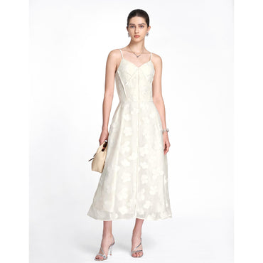 Jacquard Strap Maxi Dress - Apricot