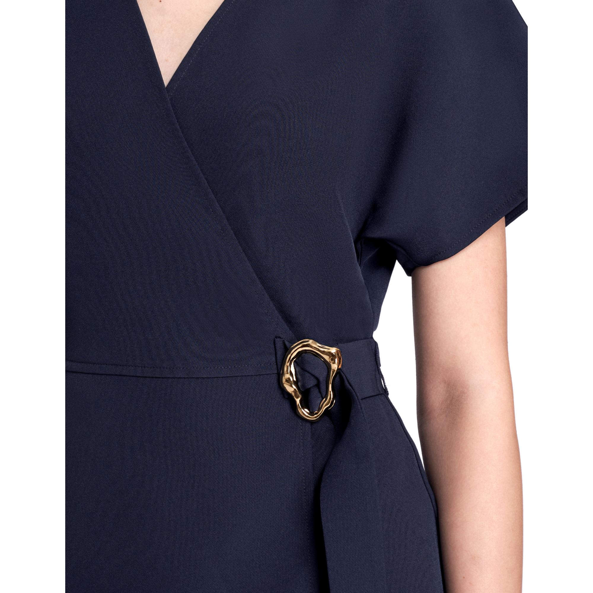 Faux Two-piece Waist Buckle Jumpsuit - Navy