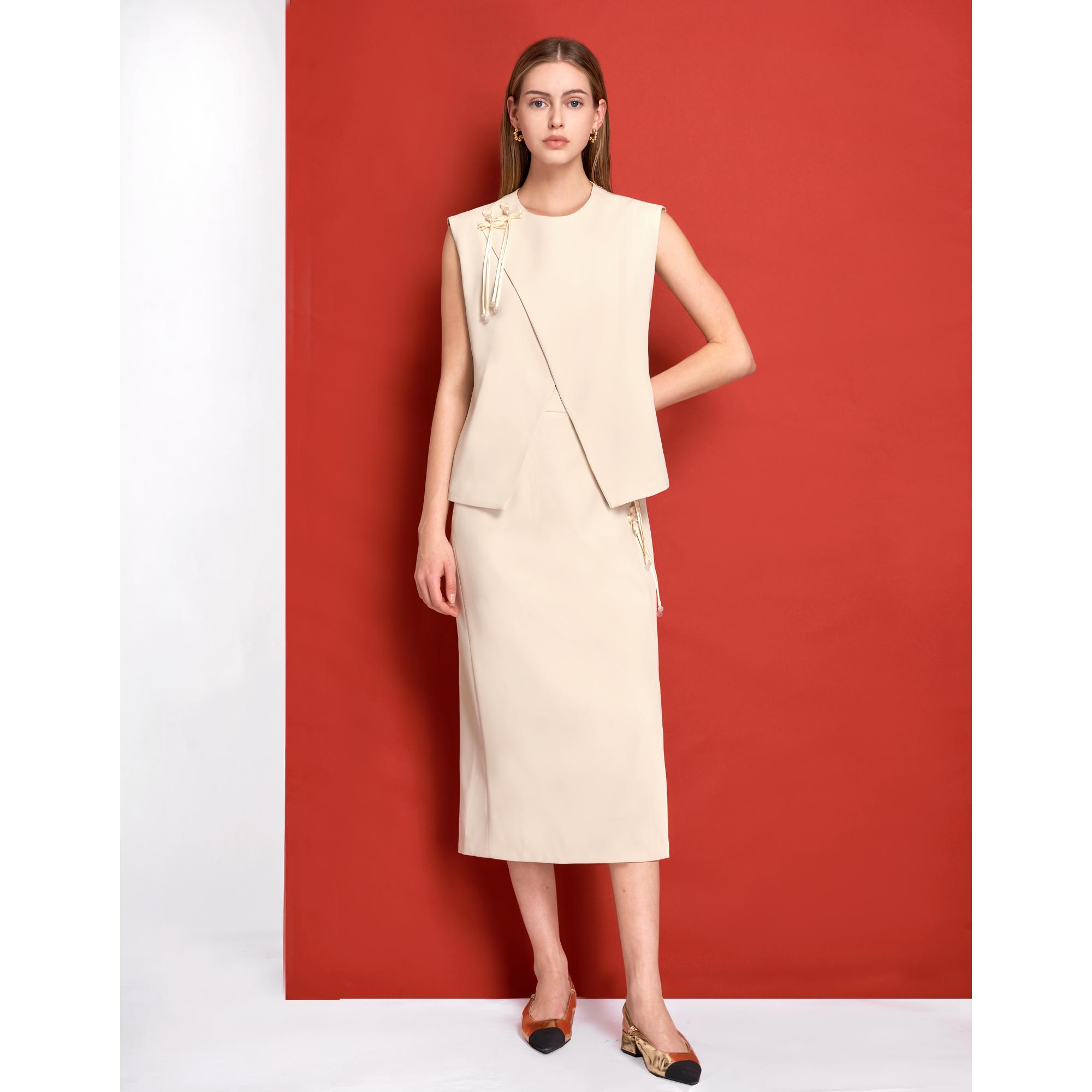 Mandarin Knot Hem Slit Skirt - Off White