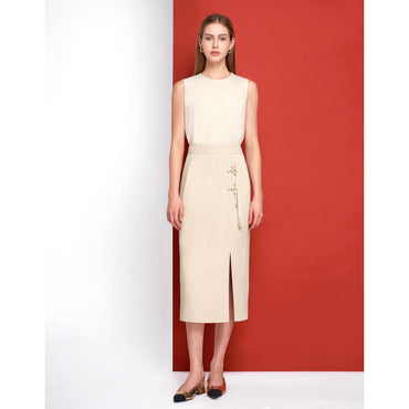 Mandarin Knot Hem Slit Skirt - Off White