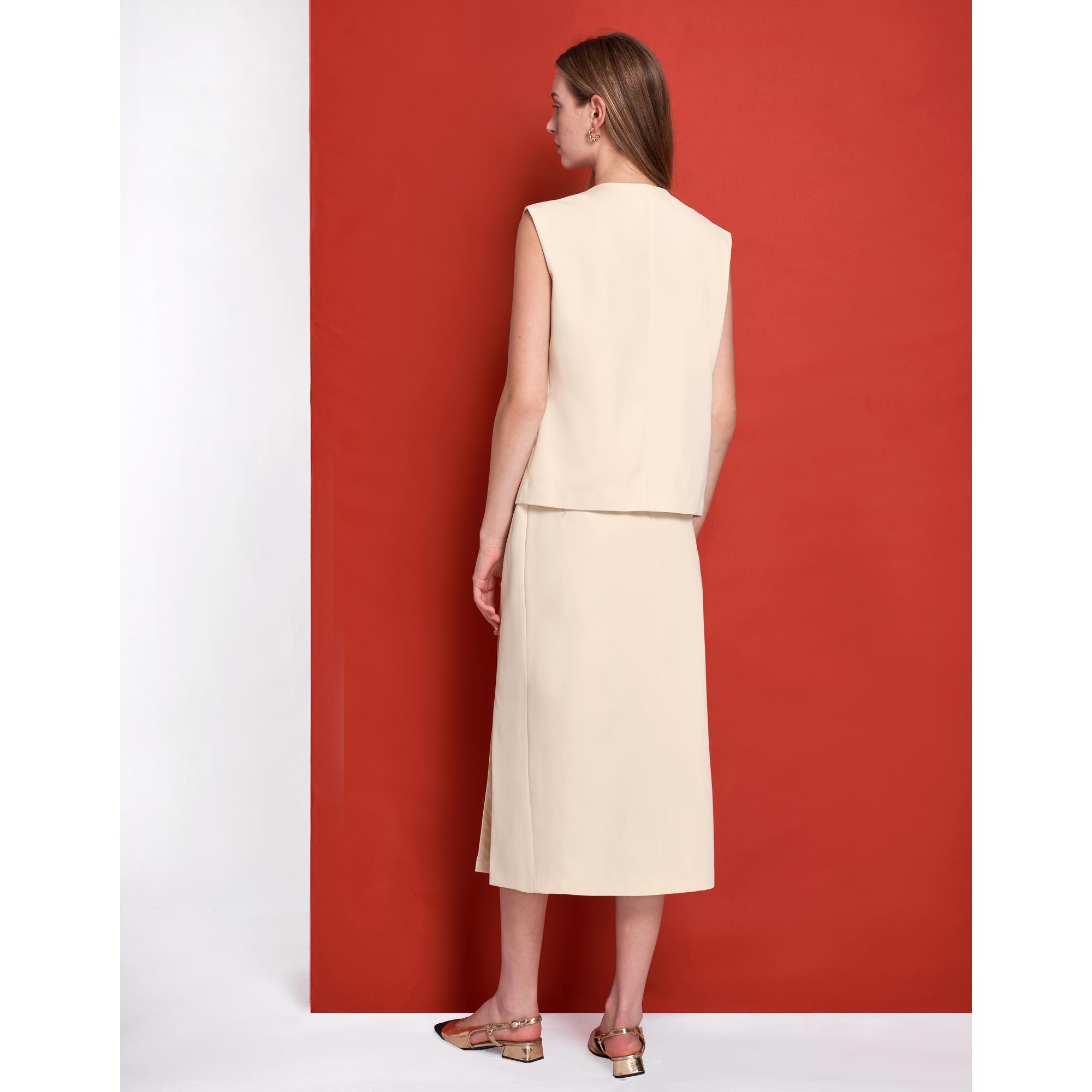 Mandarin Knot Hem Slit Skirt - Off White