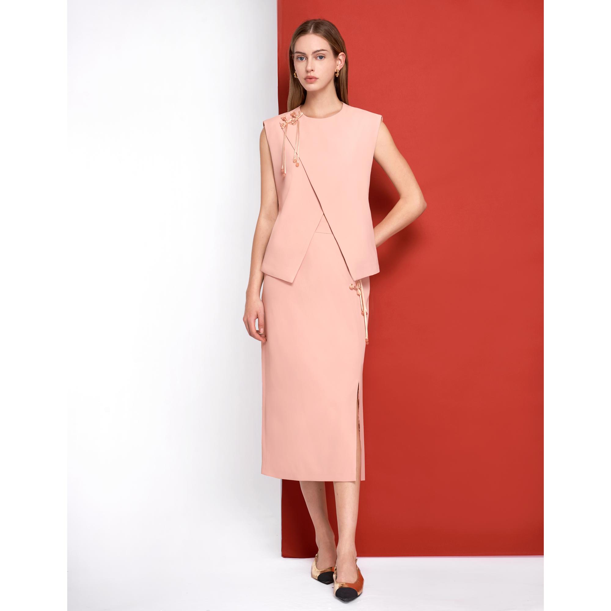 Mandarin Knot Hem Slit Skirt - Pink