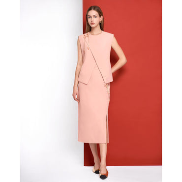 Mandarin Knot Hem Slit Skirt - Pink