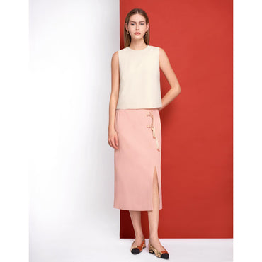 Mandarin Knot Hem Slit Skirt - Pink