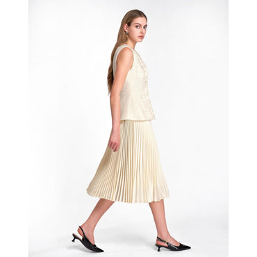 Faux Two-piece Pleated Hem Tweed Dress - Off White