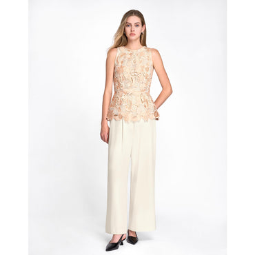 Raw Hem Sleeveless Lace Top - Champagne