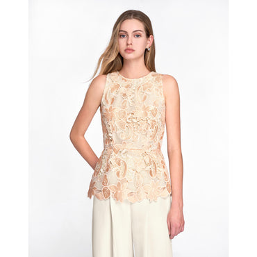 Raw Hem Sleeveless Lace Top - Champagne