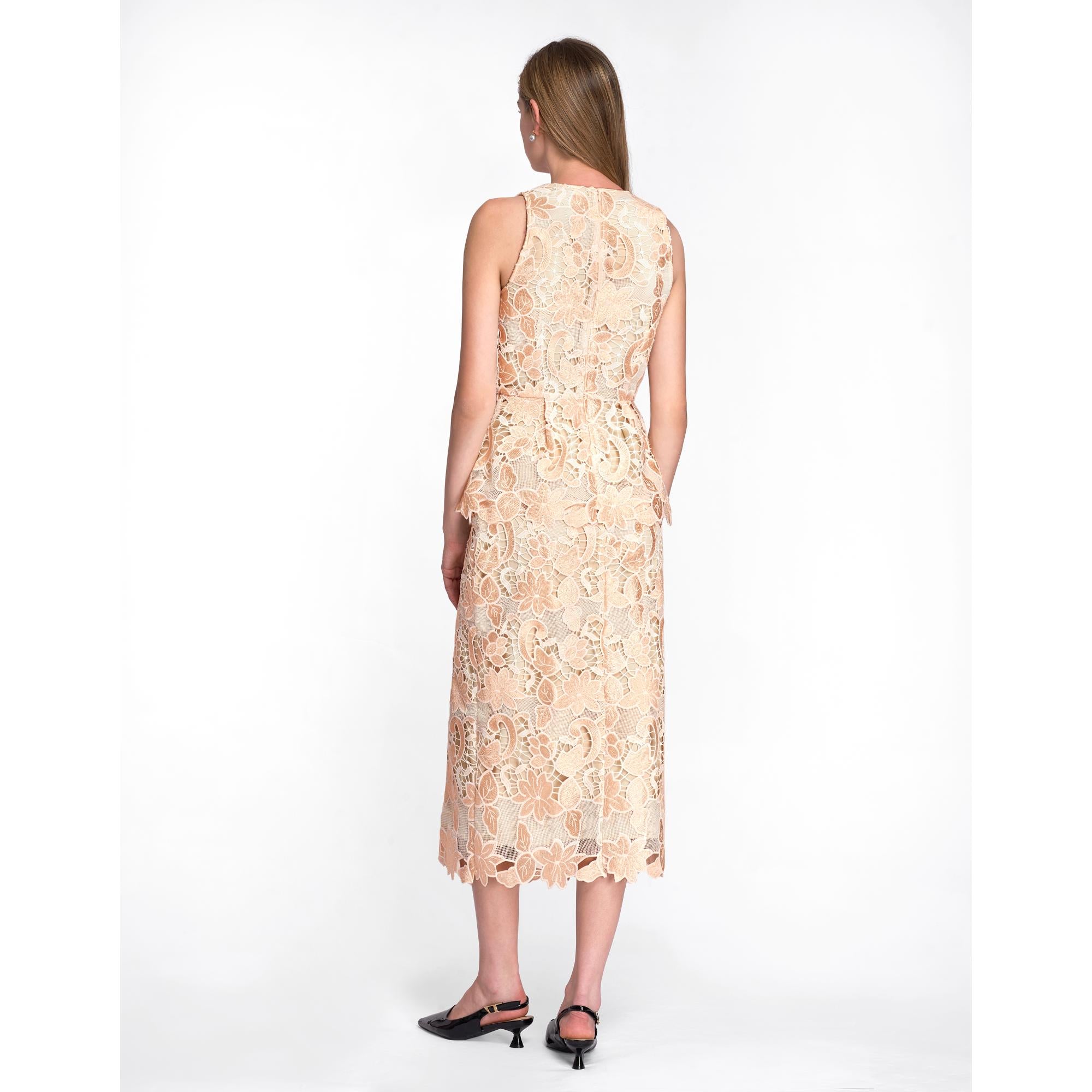 Raw Hem Sleeveless Lace Top - Champagne