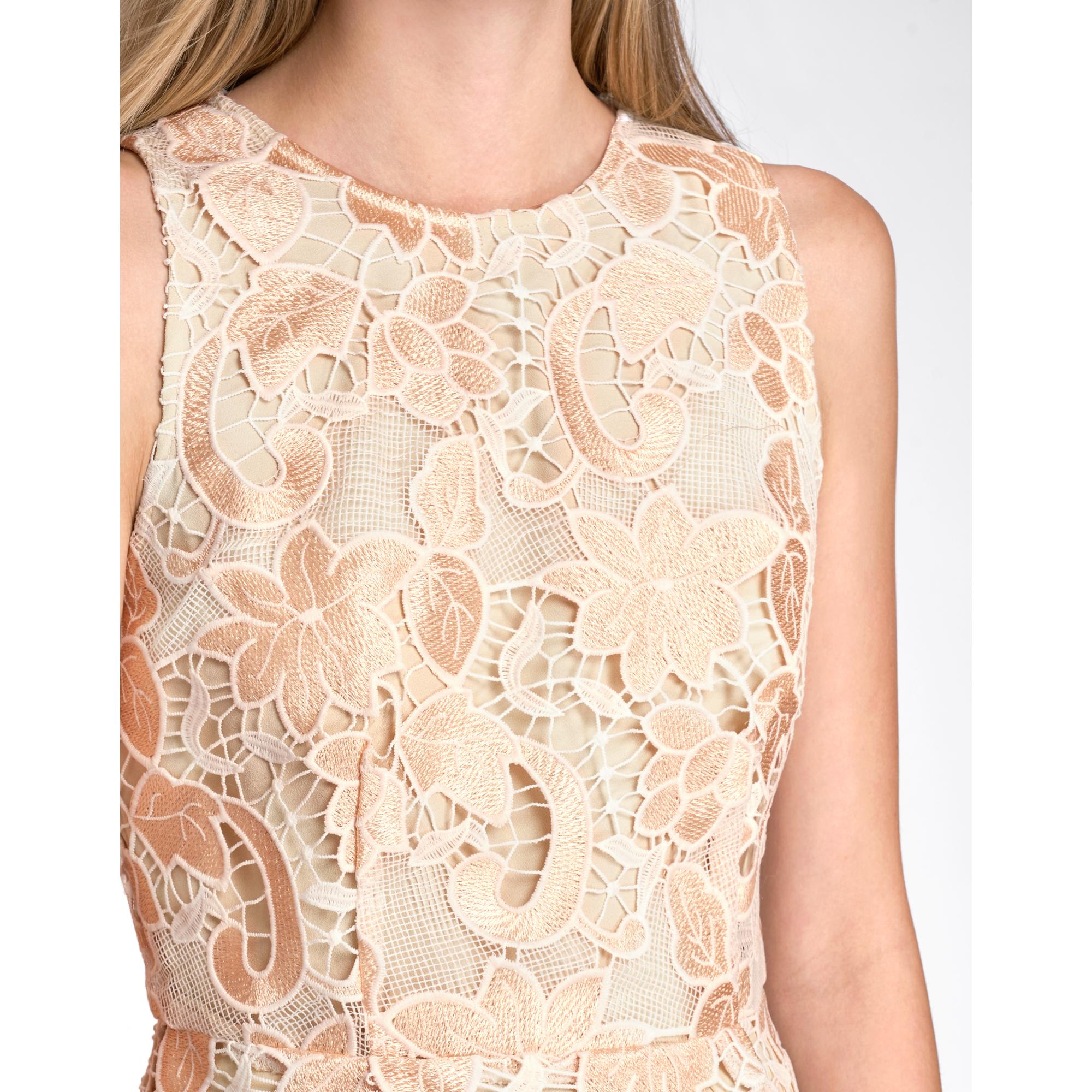 Raw Hem Sleeveless Lace Top - Champagne