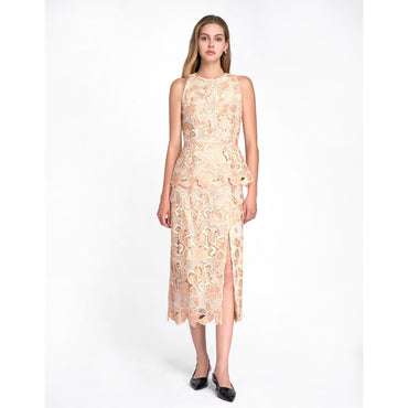 Raw Hem Side Slit Midi Skirt - Champagne