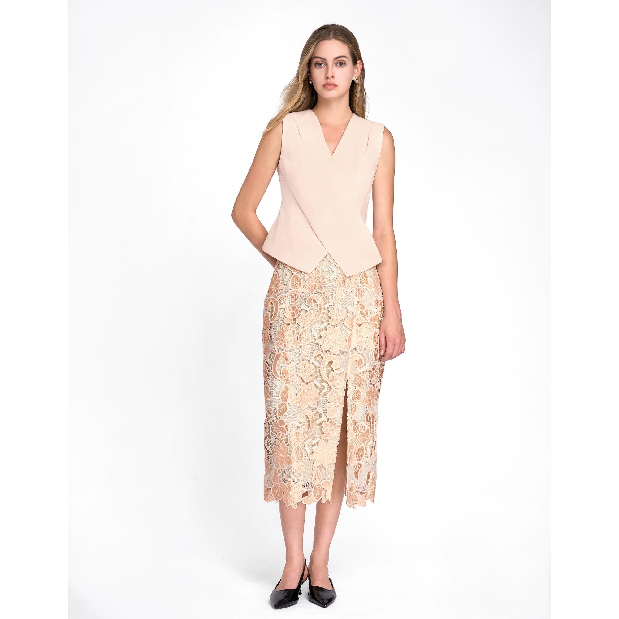 Raw Hem Side Slit Midi Skirt - Champagne
