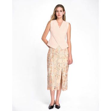 Raw Hem Side Slit Midi Skirt - Champagne