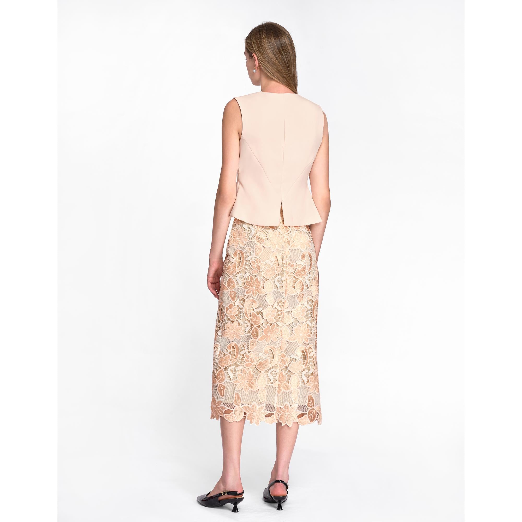 Raw Hem Side Slit Midi Skirt - Champagne