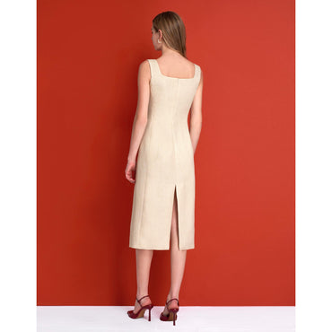 Square Neck 3D Lace Midi Dress - Champagne